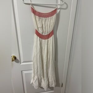 White Strapless Dress with Red Detail